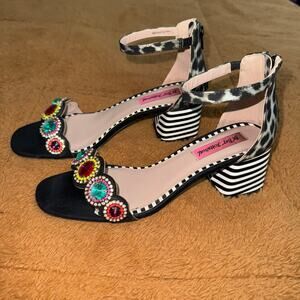 Betsey Johnson Gabie Jewel Embellished Block Heel Sandals – Size 8M
